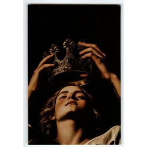 Photochrome Postcard of Young Woman Crowning with Ornate Crown 5.5x4"